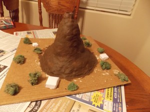 The volcano with paint and decorations
